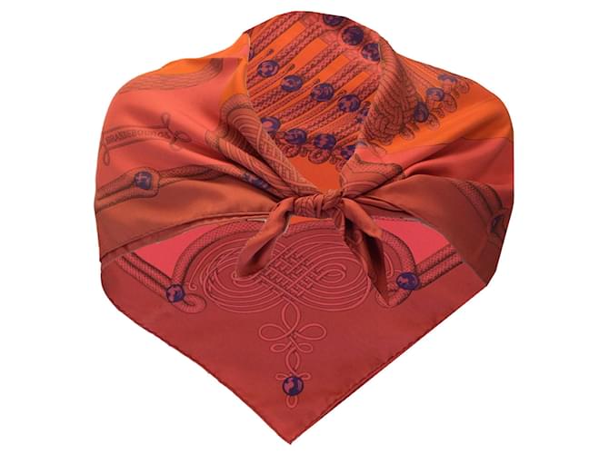 Hermès Hermes Red / Orange Brandebourgs Square Silk Twill Scarf  ref.1449253