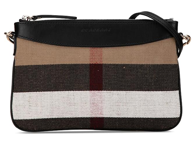 Black Burberry Mega Check Canvas Peyton Crossbody Leather  ref.1449263