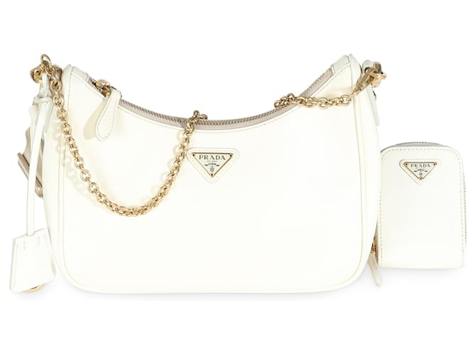 Bolso Prada Saffiano Blanco Re-Edition 2005 Cuero  ref.1449353