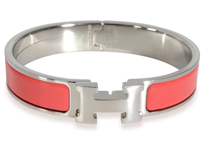 Bracelet Hermès Clic H plaqué palladium en Rouge Corail  ref.1449373