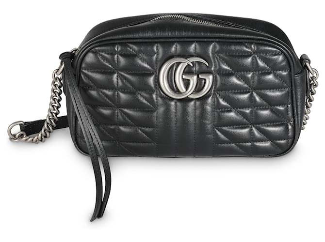 Bolsa de ombro Gucci Aria Small GG Marmont em couro de bezerro matelassé preto  ref.1449393