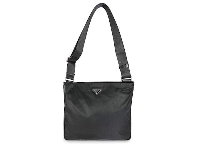 Bolso mensajero de nylon negro Tessuto con logo de Prada  ref.1449435