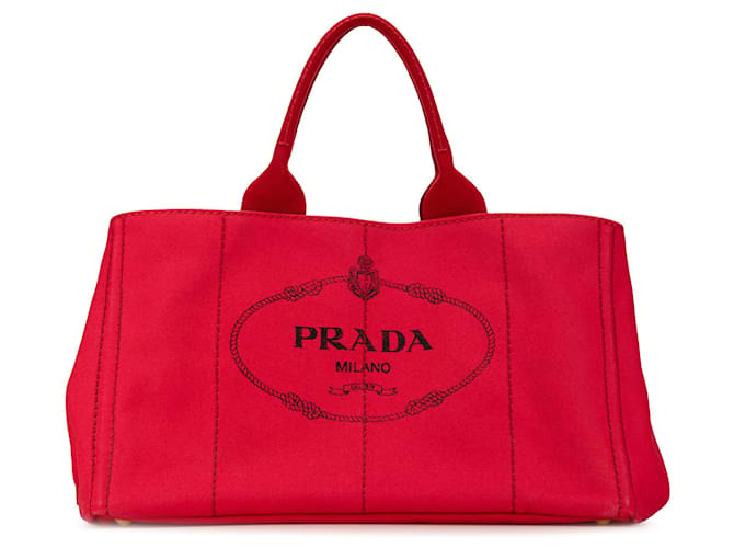 Rote große Canapa-Logo-Handtasche von Prada Leinwand Tuch  ref.1450134