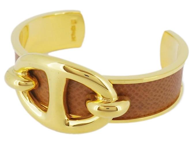 Pulseira Hermès Chaine d'Ancre em Ouro Marrom Couro Banhado a ouro  ref.1452042