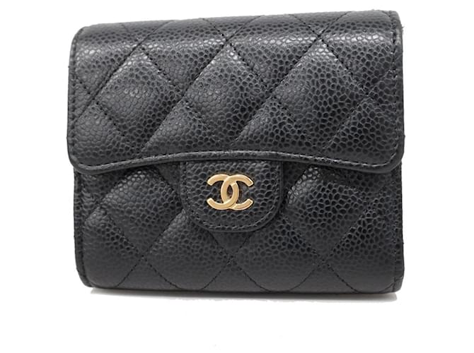 Portafoglio pieghevole Chanel in pelle caviar nera Nero  ref.1452054