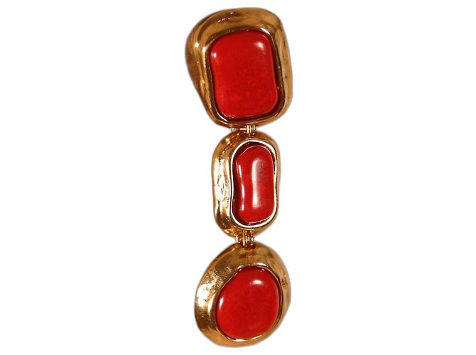 Orecchini Yves Saint Laurent in oro e resina rossa marmorizzata Rosso