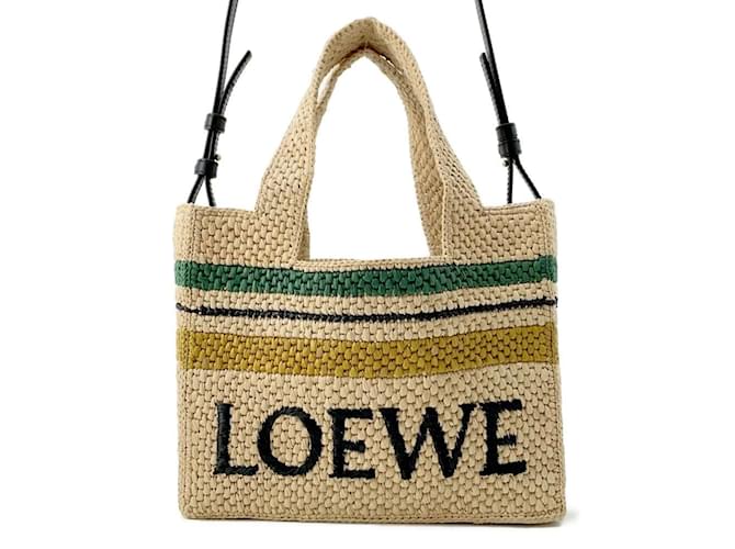 Borsa Loewe in rafia, borsa a spalla 2 in 1 Nero Beige Pelle  ref.1452211