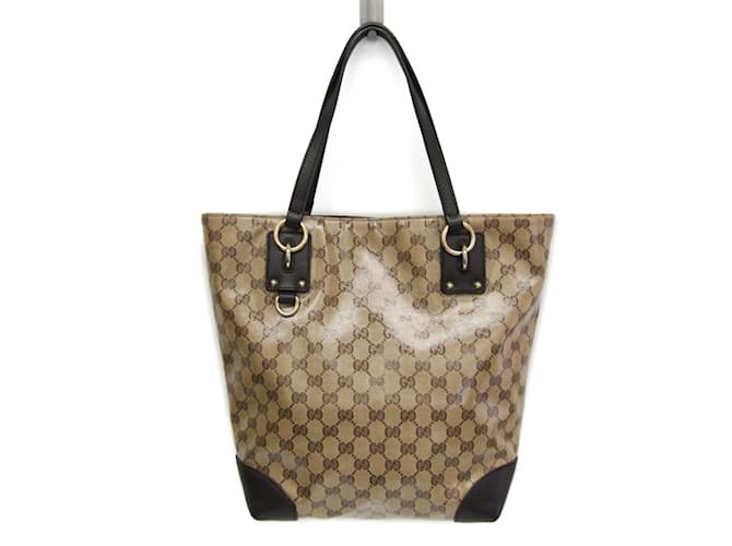 Sac tote Gucci GG en cristal Cuir Plastique Beige Marron foncé  ref.1452255