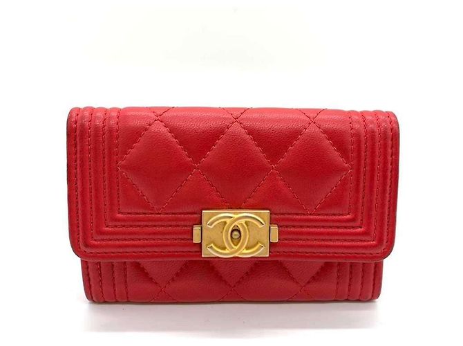 Chanel Red Lambskin Card Case