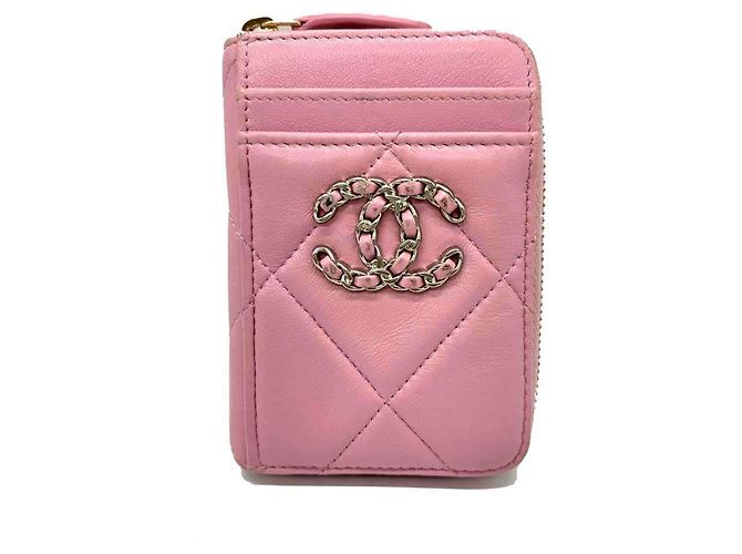 Porte-monnaie en cuir d'agneau rose Chanel