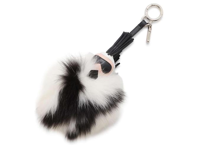 Fendi Bag Charm Carlito by Karl Lagerfeld Black White Leather Fur  ref.1452449