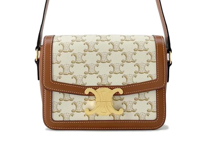 Céline Bolsa de Ombro Celine Teen Triomphe 188882BZ4.01BC Branco Couro Lona  ref.1452587