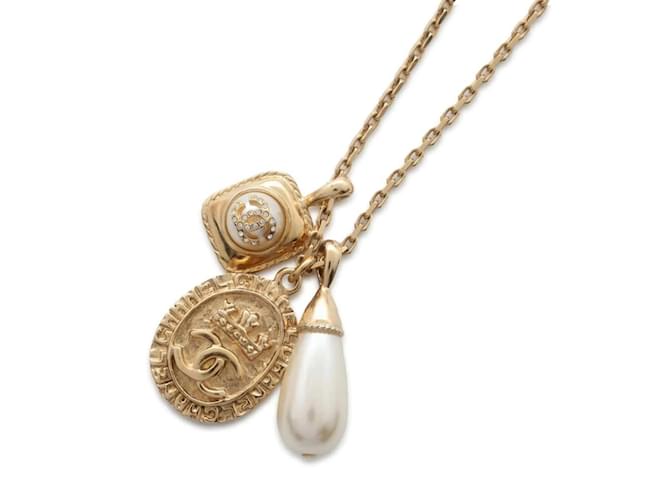 Chanel Gold Necklace with Rhinestones and Fake Pearls Golden Metal  ref.1452601