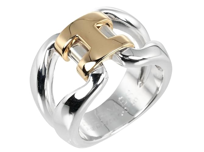 Hermès HERMES Geschichte Ring in Größe 9 Silber Golden Weißgold Geld  ref.1452641