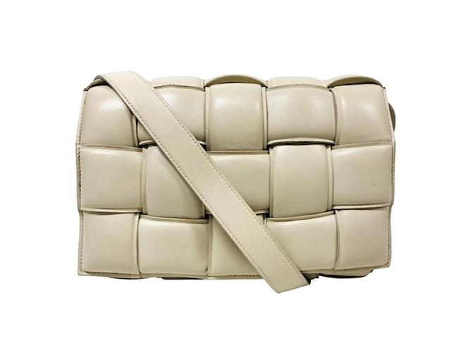 Bottega Veneta Padded Cassette Maxi Intrecciato Shoulder Bag Beige Leather  ref.1452675