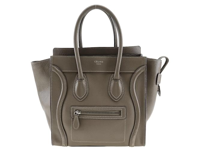 Céline Sac à main micro Luggage en cuir gris de Celine Marron  ref.1452707