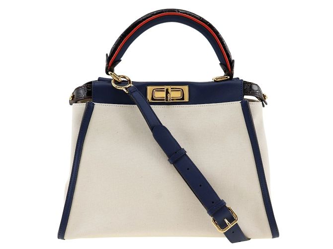 Fendi Peekaboo Handtasche Weiß Marineblau