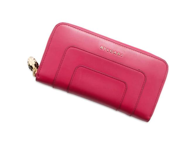 Bulgari Bvlgari Serpenti Round Zip Leather Long Wallet Pink  ref.1452832