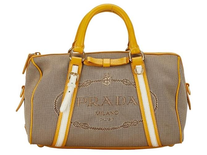 Prada Jacquard Handbag in Brown and Yellow Cloth  ref.1452852