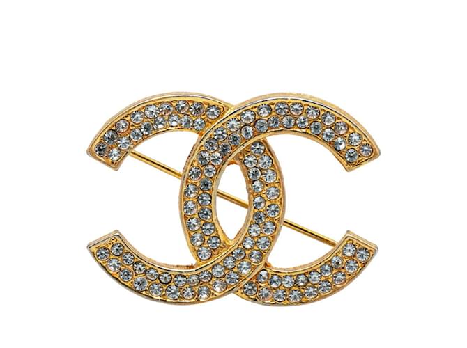 Broche de strass Chanel Coco Mark Dourado  ref.1452853