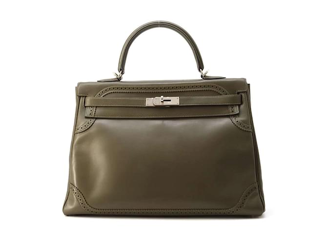 Hermès Hermes Kelly 35 Handbag in Olive Olive green Leather  ref.1452869