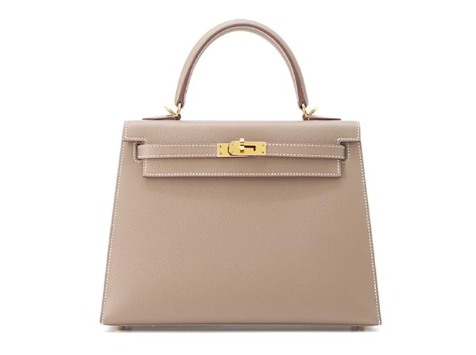 Hermès Sac à main Hermes Kelly 25 en gris Etoupe Cuir Taupe  ref.1452876