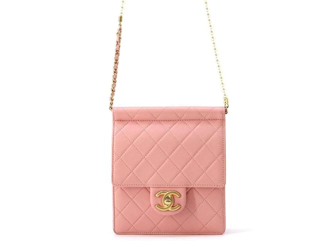 Borsa a spalla in pelle di agnello rosa Chanel con catena  ref.1452956