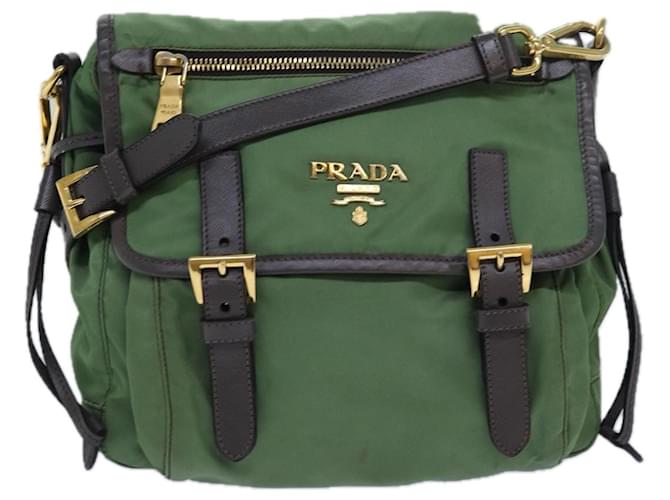 Sac à épaule PRADA en nylon kaki Auth 80568  ref.1453228