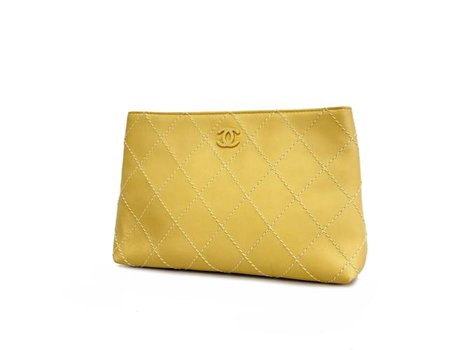 Chanel Wild Stitch Leather Clutch Bag Beige Golden  ref.1453270