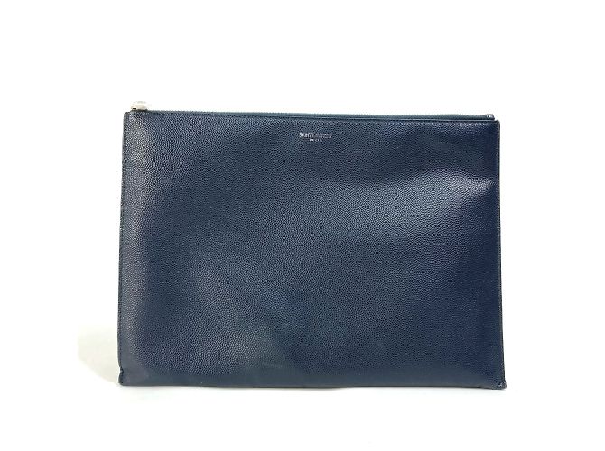 Pochette en cuir bleu marine Saint Laurent