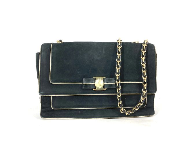 Borsa a spalla in pelle nera Salvatore Ferragamo Nero