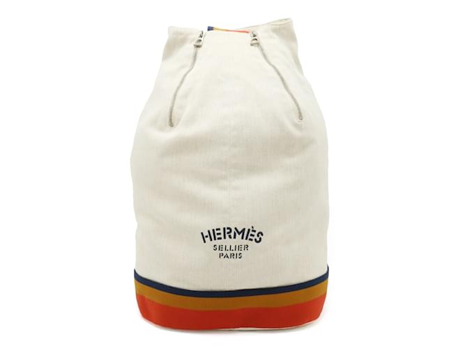 Hermès Sac à épaule Cavalier HERMES Toile Beige Orange Jaune Bleu Marine  ref.1453384