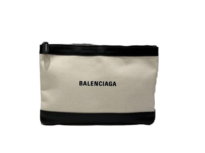 Balenciaga Clutch Bag Black White Leather Cloth  ref.1453410