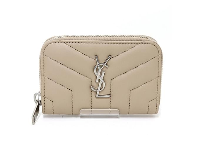 Porta-moedas em bege escuro Saint Laurent Couro  ref.1453456