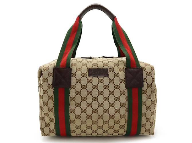 Gucci GG Canvas Sherry Line Handbag Red Beige Green Dark brown Leather Cloth  ref.1453548