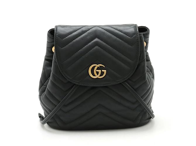 Gepolsterter Rucksack Gucci GG Marmont Schwarz Leder  ref.1453589