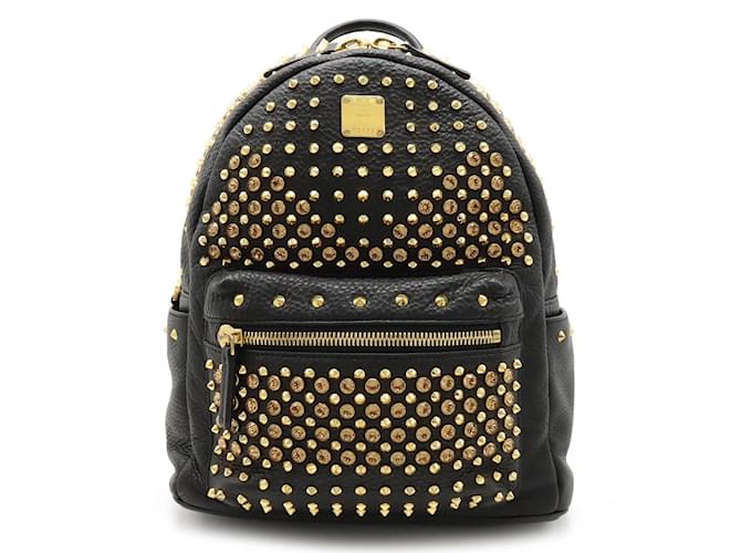 MCM Schwarzer Nieten-Leder-Rucksack  ref.1453605