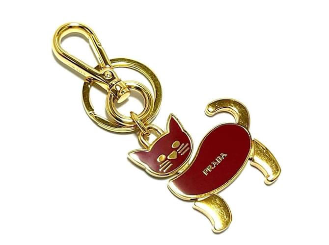 Prada Damen Schlüsselring Halter Charm Katze Rot Metall  ref.1453664