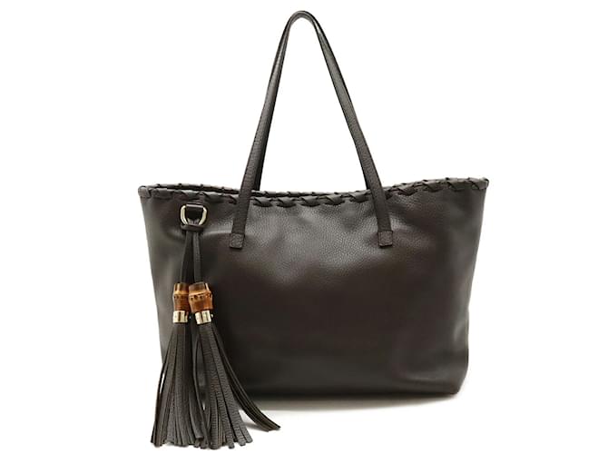 Gucci Bamboo Tassel Charm Tote Bag Dunkelbraun Leder  ref.1453865