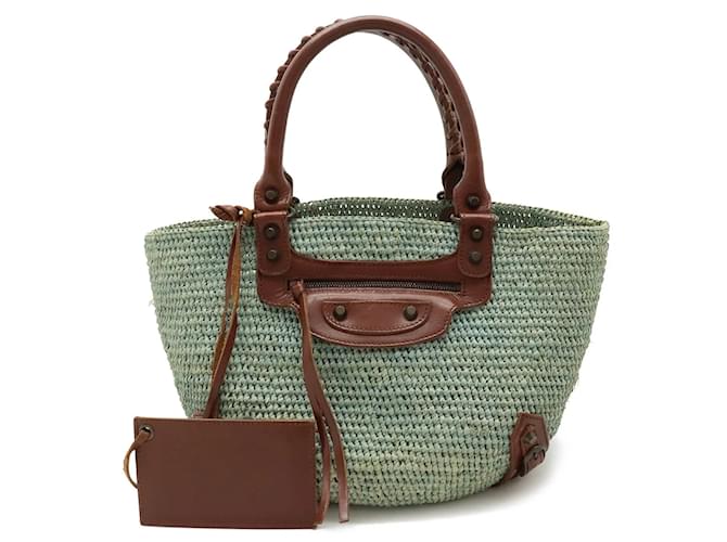 Balenciaga Raffia Basket Tote Handbag Brown Leather Straw ref.1453867 Joli Closet