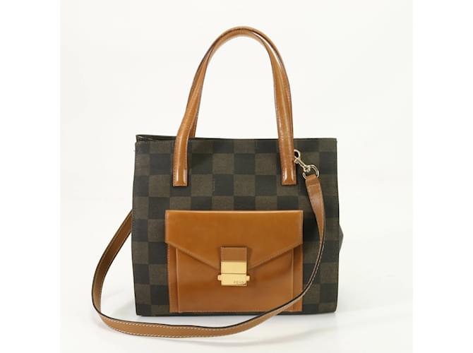 Fendi Brown Leather Shoulder Handbag Cloth  ref.1454004