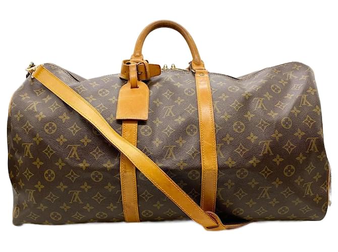 Sac Boston Keepall Bandoulière 55 Louis Vuitton Cuir vernis Marron  ref.1454070