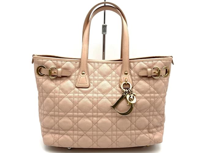 Sac à main Christian Dior Lady en rose Cuir Toile  ref.1454099