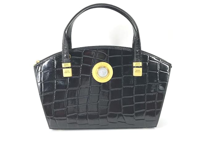 Sac fourre-tout vintage embossé Versace Cuir Noir  ref.1454134