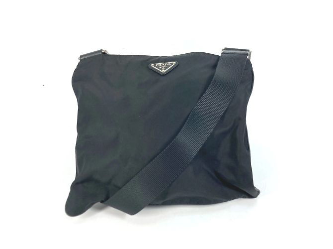 Borsa a spalla in tessuto nero Prada