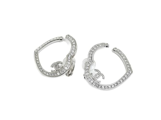 Chanel Heart Coco Mark Clip Earrings Silvery Metal  ref.1454269