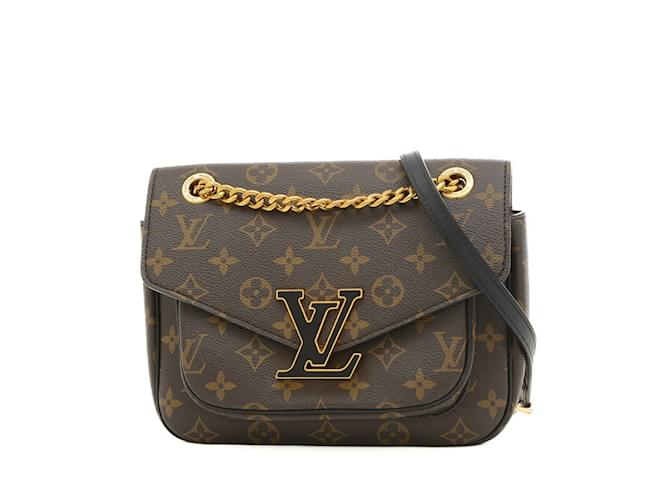 Louis Vuitton Monogram Passy Chain Shoulder Bag Brown Patent leather Cloth  ref.1454273