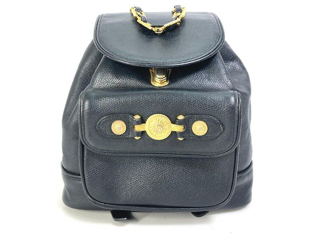 Mochila vintage de couro preto Versace