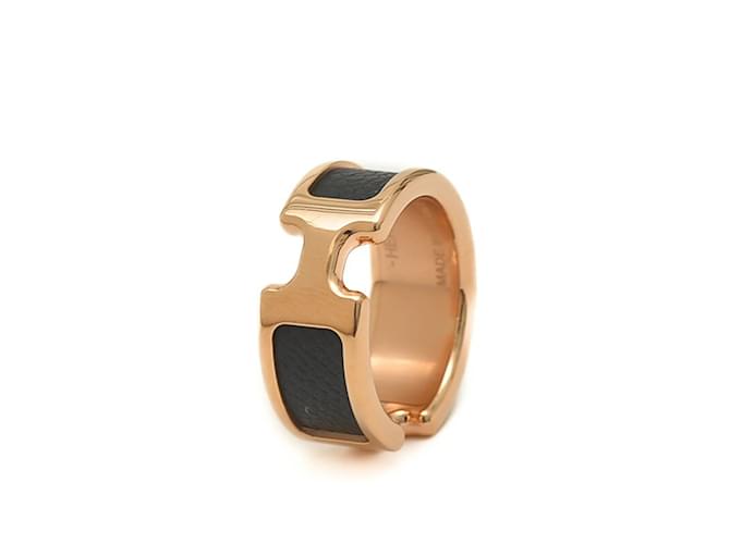 Hermès Olympe Bandring von Hermes Schwarz Golden Leder Metall  ref.1454438