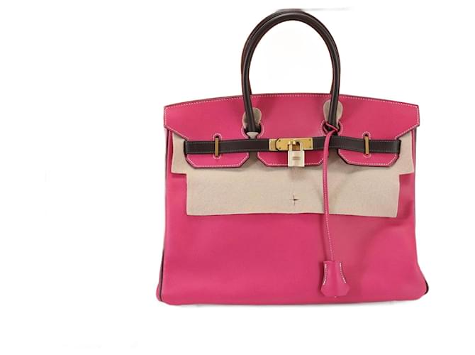 Hermès Bolso de cuero Hermes Birkin 35 Rosa Chocolate  ref.1454611